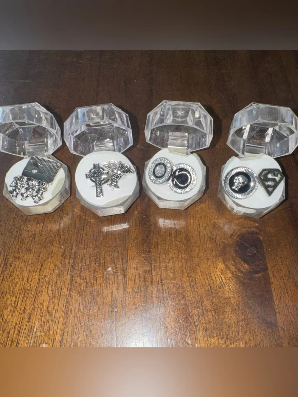 Lot of 8 single silver tone cufflinks Cross Medical Superman Punisher Omega Mix